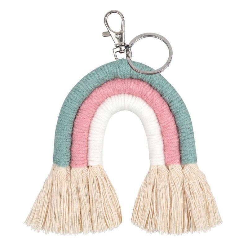 Móc Khóa Macrame Đan Sợi Màu Cầu Vồng Sáng Tạo