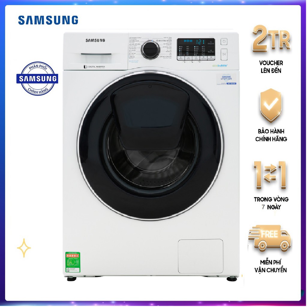 Máy giặt Samsung Addwash Inverter 10 kg WW10K54E0UW/SV Giặt nước nóng Khóa trẻ em Giặt hơi nước Thêm đồ khi đang giặt