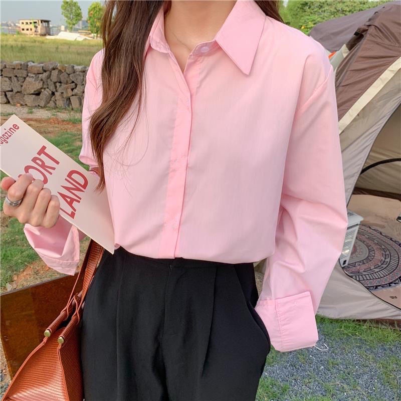 Áo Sơ mi Tay Dài Dáng Rộng Màu Xanh Dương Thời Trang Xuân Thu Cho Nữ