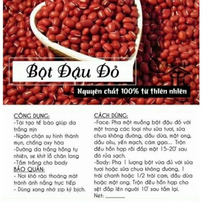 Bột đậu đỏ hạt nhỏ nguyên chất 100% handmade