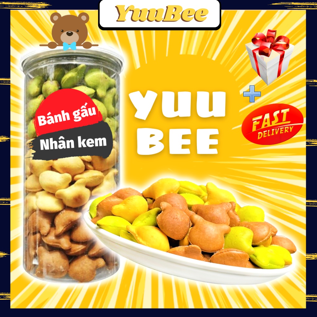 Bánh gấu nhân kem sữa mix 3 vị YUUBEE hộp 400g đồ ăn vặt Sài Gòn - Ăn vặt Yuubee