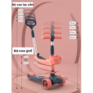 {Bản Cao Cấp nhựa ABS} Xe scooter 3 bánh tự cân bằng, có ghế gấp gọn, có nhạc và đèn chiếu sáng (xanh)