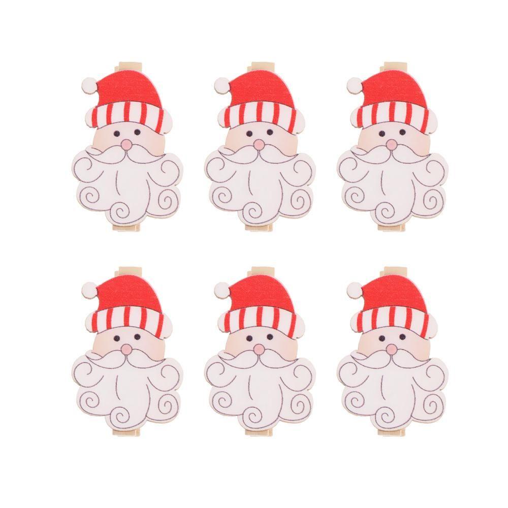 GOGOUP Set 6 Kẹp Gỗ Họa Tiết Hoạt Hình Trang Trí Giáng Sinh