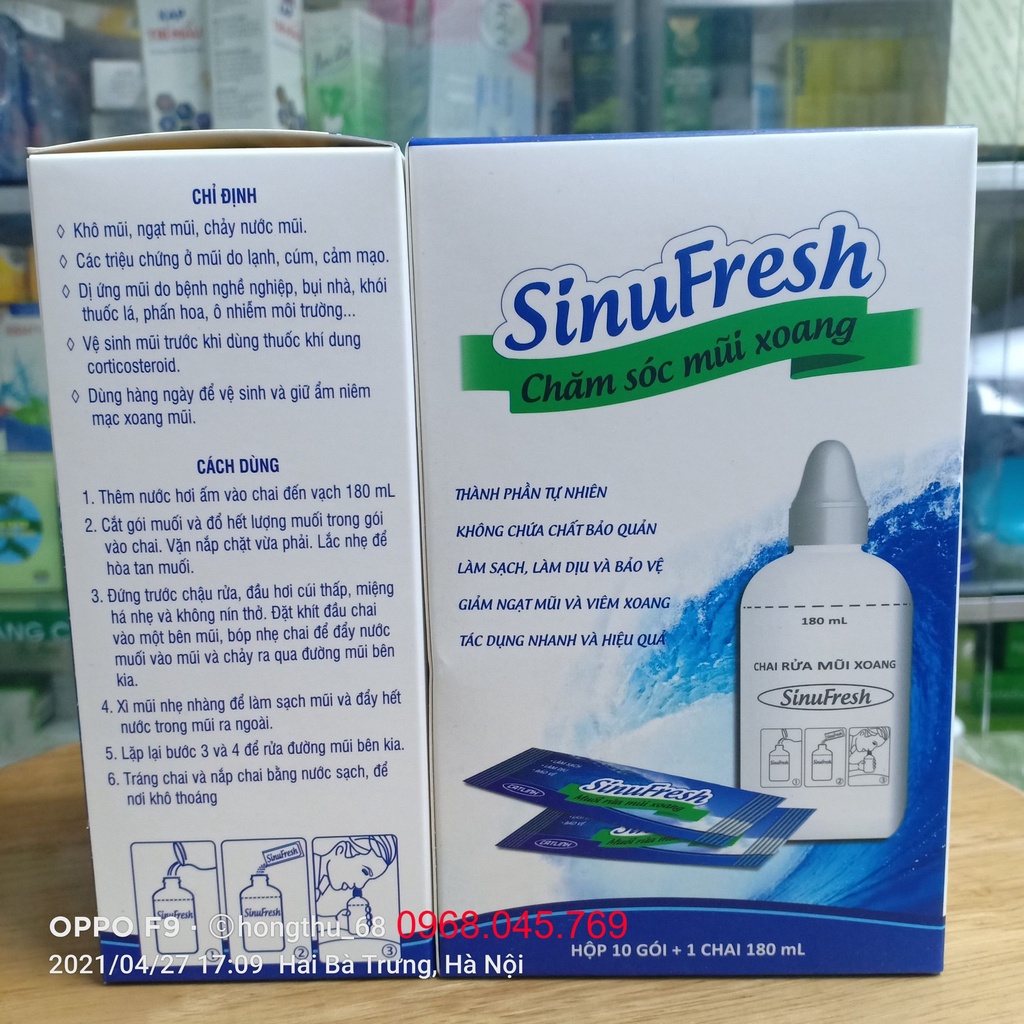 SinuFresh (Muối Rửa Mũi Xoang) hộp 10 gói +lọ 180ml