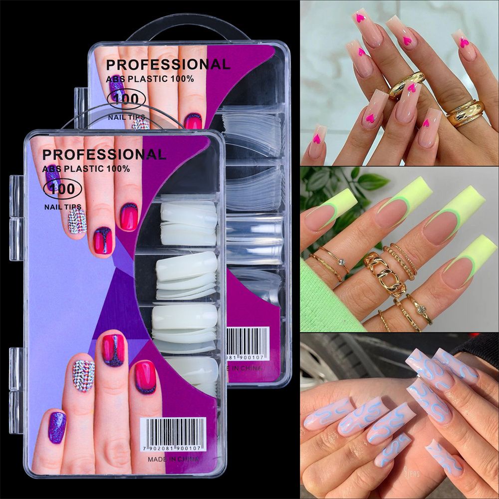 [Hàng mới về] Set 100 móng tay giả trong suốt bằng acrylic chuyên dụng làm đẹp cho nữ