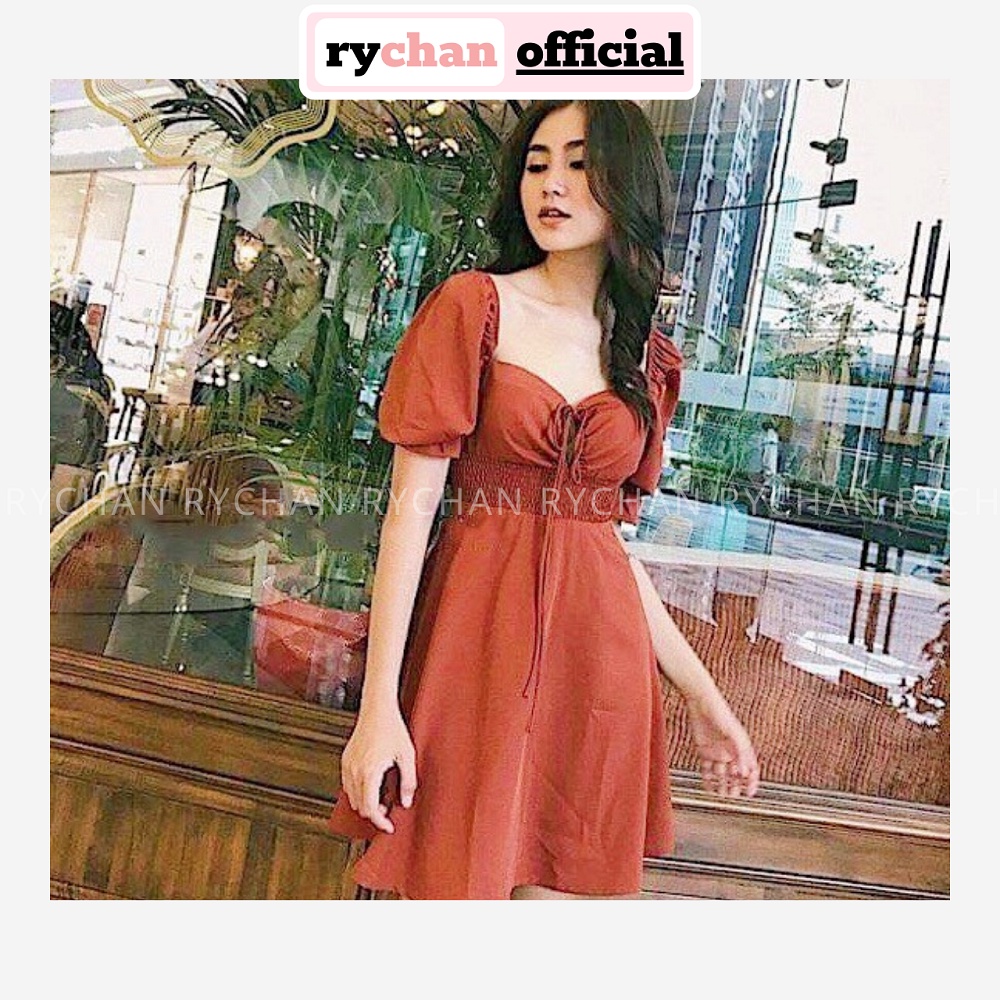 DX914 - Đầm Xòe Rút Ngực Tay Phồng Nhiều Màu Đầm Xòe Dây Rút, Đầm Nhún Ngực Gợi Cảm