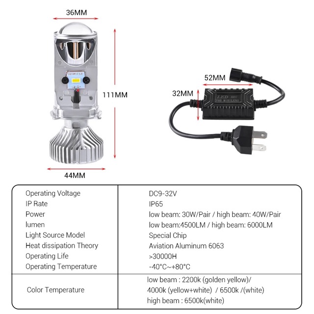 Đèn Pha Bi Cầu Mini T6S Pha Trắng + Cos Vàng