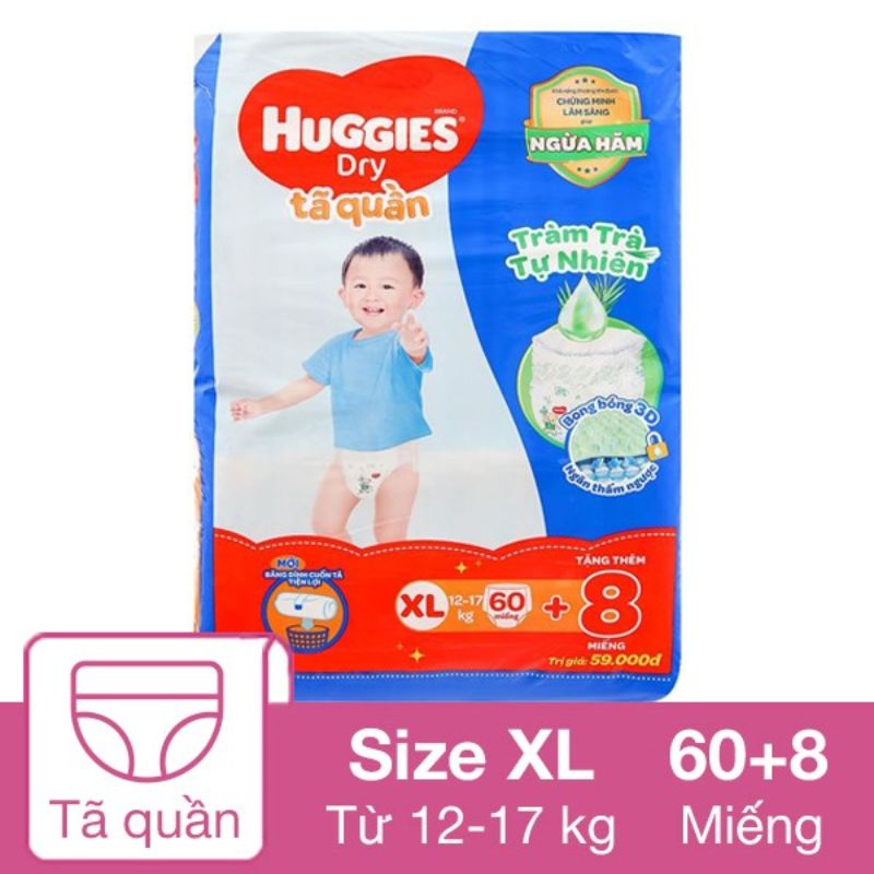 BỈM - TÃ QUẦN HUGGIES SIZE XL 60 MIẾNG (CHO TRẺ 12 - 17KG)