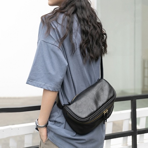 Túi đeo chéo da khóa ngược phong cách Unisex chất mềm mịn dễ mix đồ