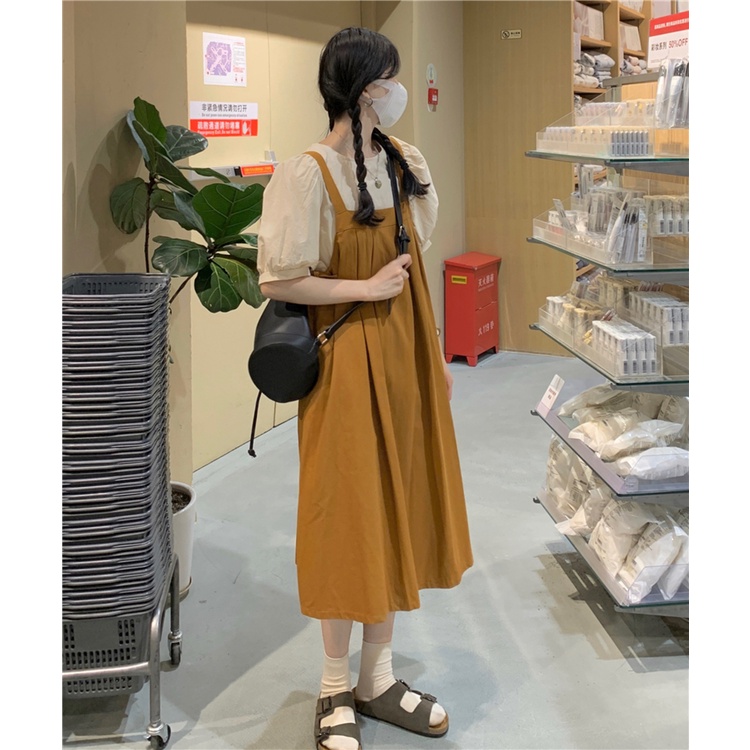 Set áo + váy yếm tay bồng phong cách ngọt ngào mùa hè. Váy thanh xuân kiểu Pháp HITA22_STORE.