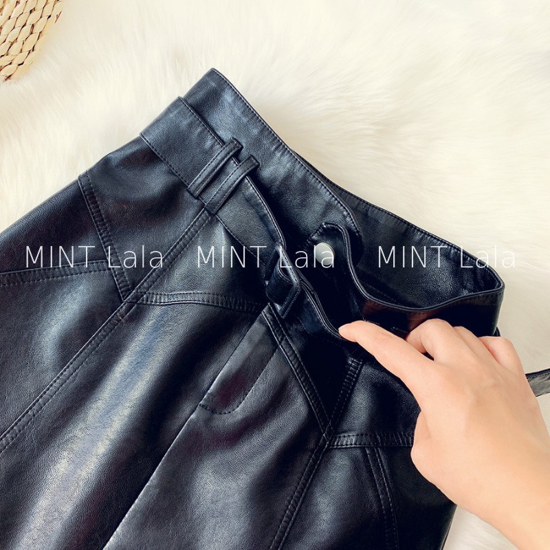 Chân Váy Da Màu Đen 2 Lớp Cao Cấp Kèm Đai | BigBuy360 - bigbuy360.vn