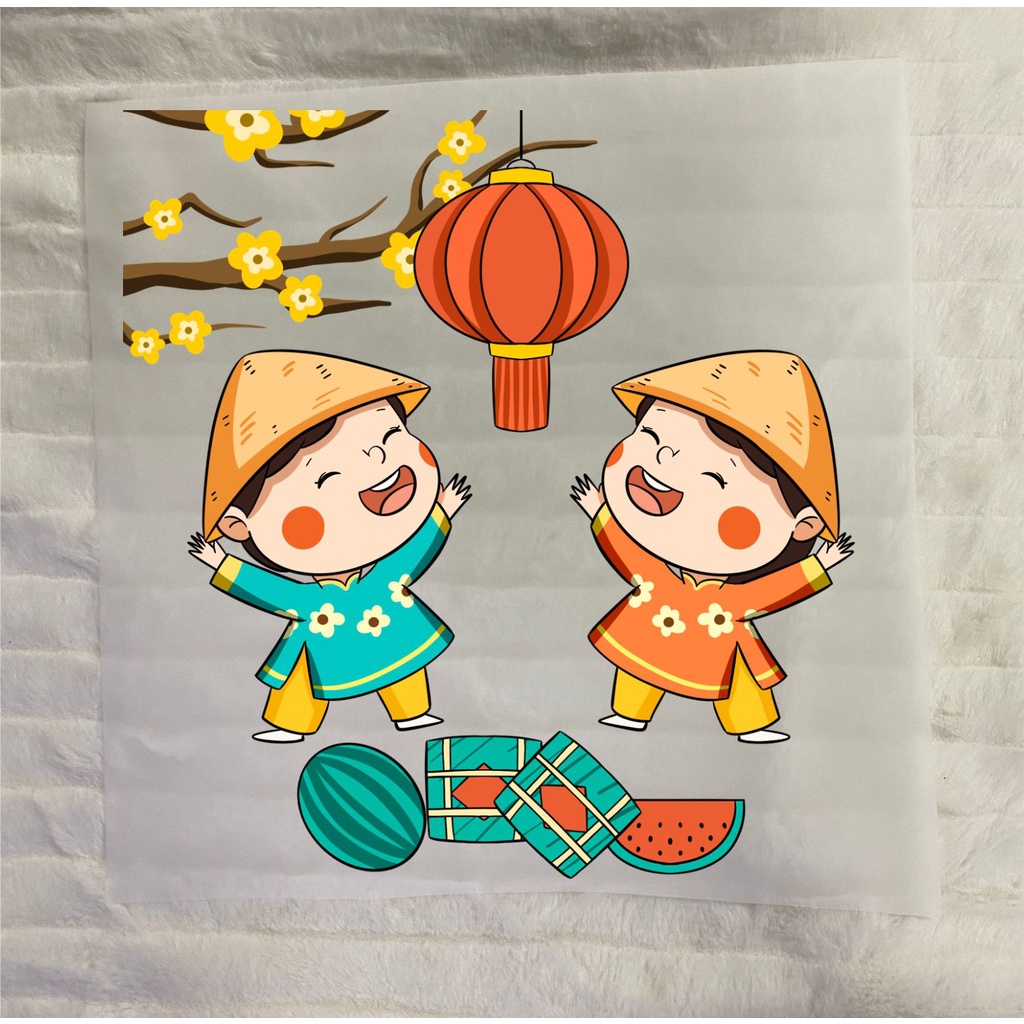 Hình in nhiệt áo dài chủ đề tết