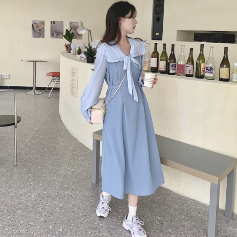 Đầm Perty cổ búp bê thời trang mùa thu Hàn Quốc mới 2022