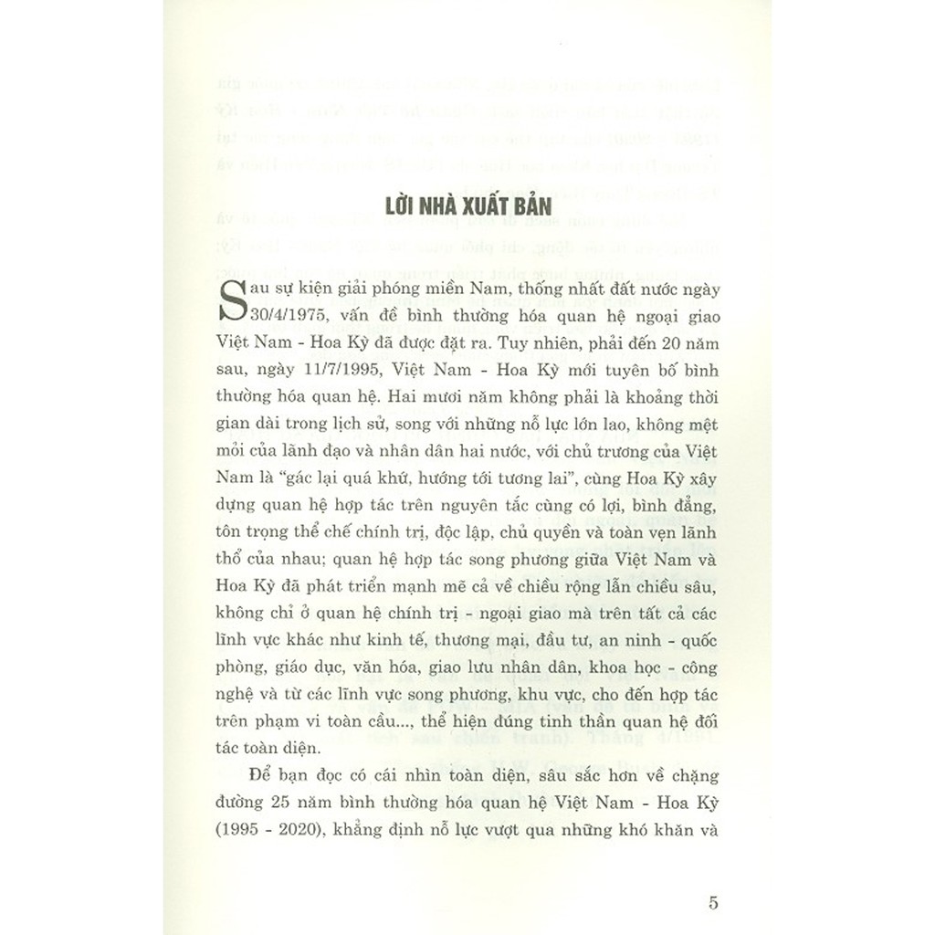 Sách - Quan Hệ Việt Nam - Hoa Kỳ (1995-2020)