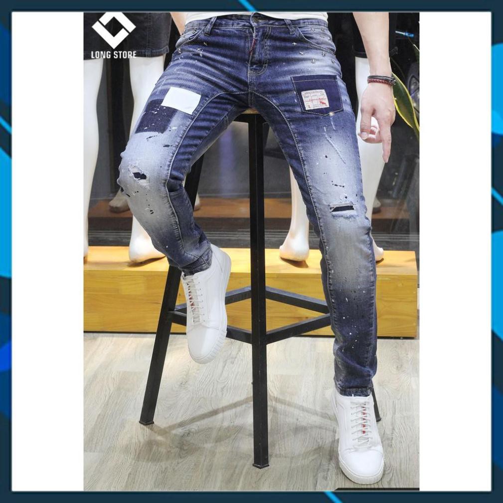 SALE - Quần jean nam rách màu xanh bạc 🟢 Quần bò nam SUPER dáng ôm SLIMFIT skinny co giãn cao cấp - BA290