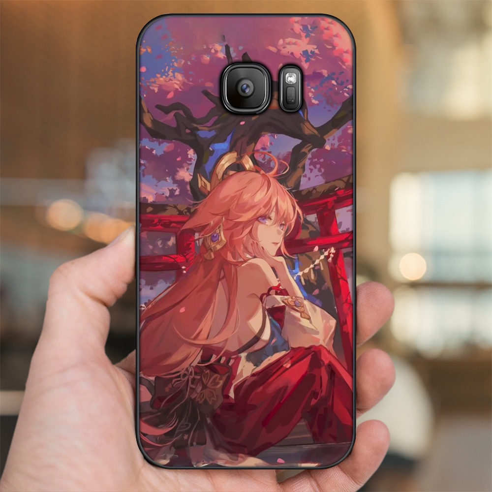 Ốp lưng Samsung S6, S6 Edge, S6 Edge Plus, S7, S7 Edge viền đen in hình Yae Miko Genshin Impact