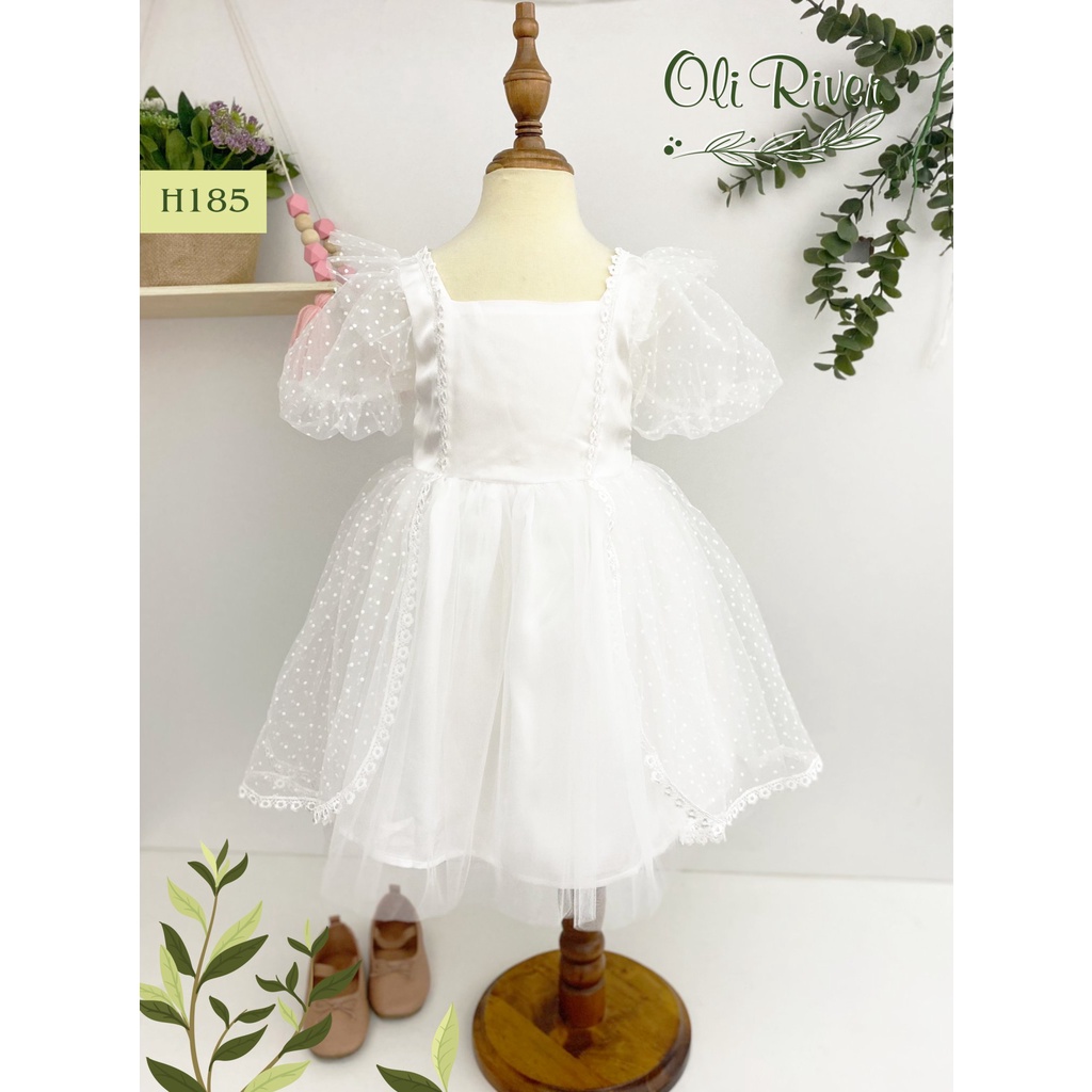 Đầm công chúa bé gái trắng ren tay phồng dáng xòe điệu đà 10-40kg