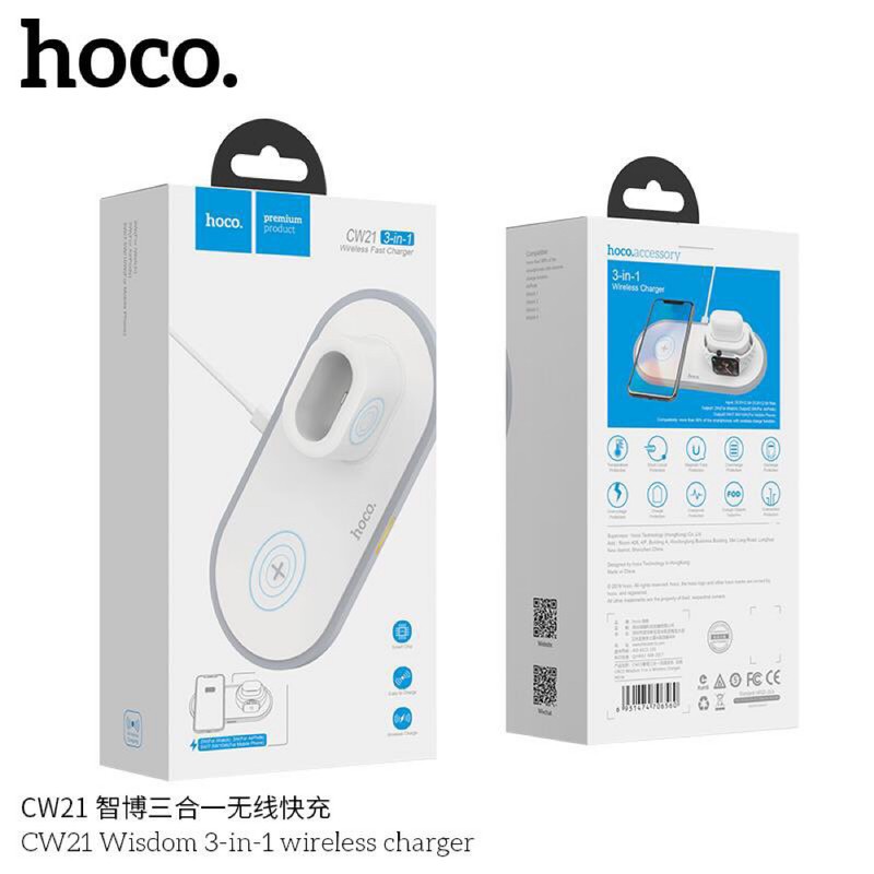 Đế sạc không dây HOCO CW33 | Dock sạc 3 trong 1 cho Sạc iPhone, tai nghe Airpod, AppleWatch