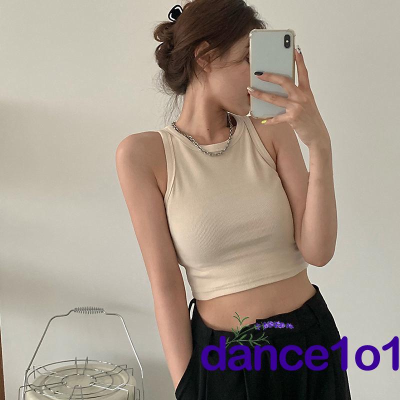 Áo Ba Lỗ Ngắn Cổ Tròn Màu Trơn Dành Cho Nữ Nhảy 1O1-Áo Cổ Tròn