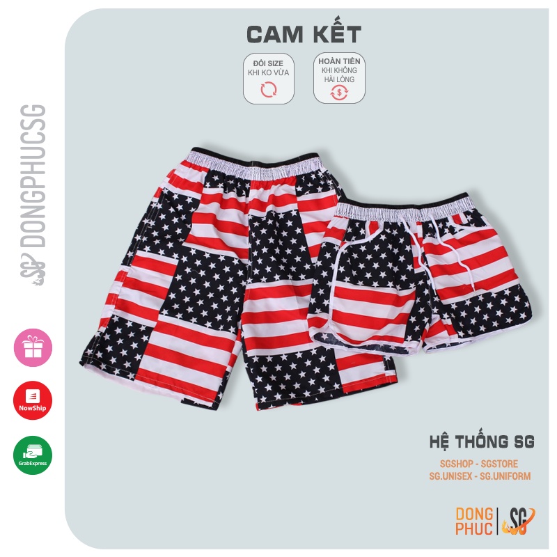Quần đôi đi biển nam nữ họa tiết nổi bật thiết kế short ngắn form rộng thoải mái vận động QDB10 | SG
