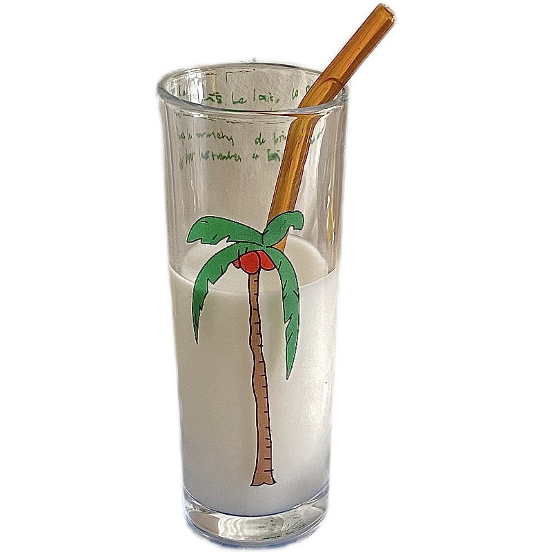 Cốc Thủy Tinh Chịu Nhiệt In Hình Cây Dừa Độc Đáo Tiện Dụng