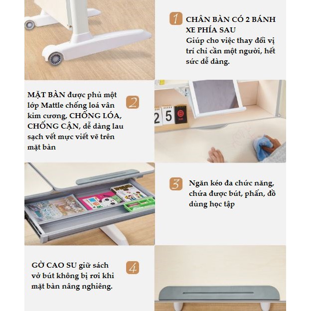 Bàn học chống gù chống cận thông minh 1m2 xuất khẩu châu Âu ROYAL1200