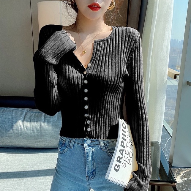 Áo cardigan ZHELIHANGFEI dệt kim tay dài cổ chữ V lưng cao thời trang tùy chọn màu sắc cho nữ