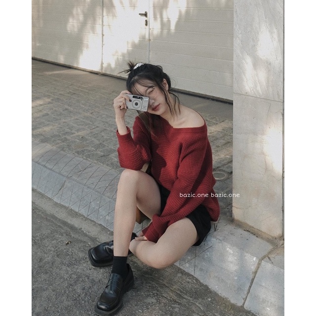 Áo Len mịn mặc nhiều kiểu, áo len cổ tim trễ vai Bazic one | BigBuy360 - bigbuy360.vn