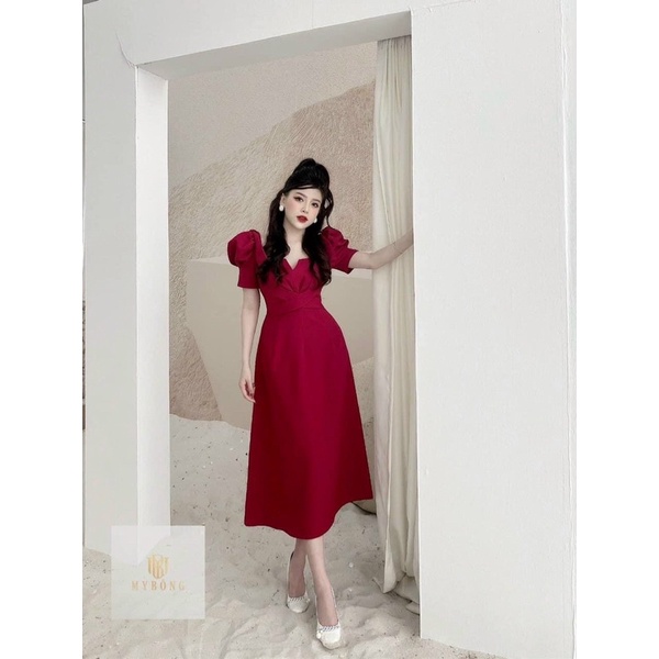 Đầm cổ vuông nơ vai dây chéo bigsize 50-90kg