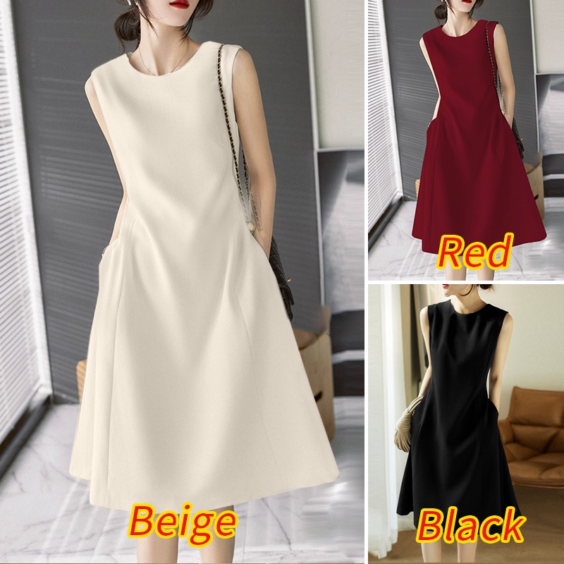 Đầm ZANZEA không tay màu trơn có túi và khóa kéo sau lưng thời trang vintage cho nữ