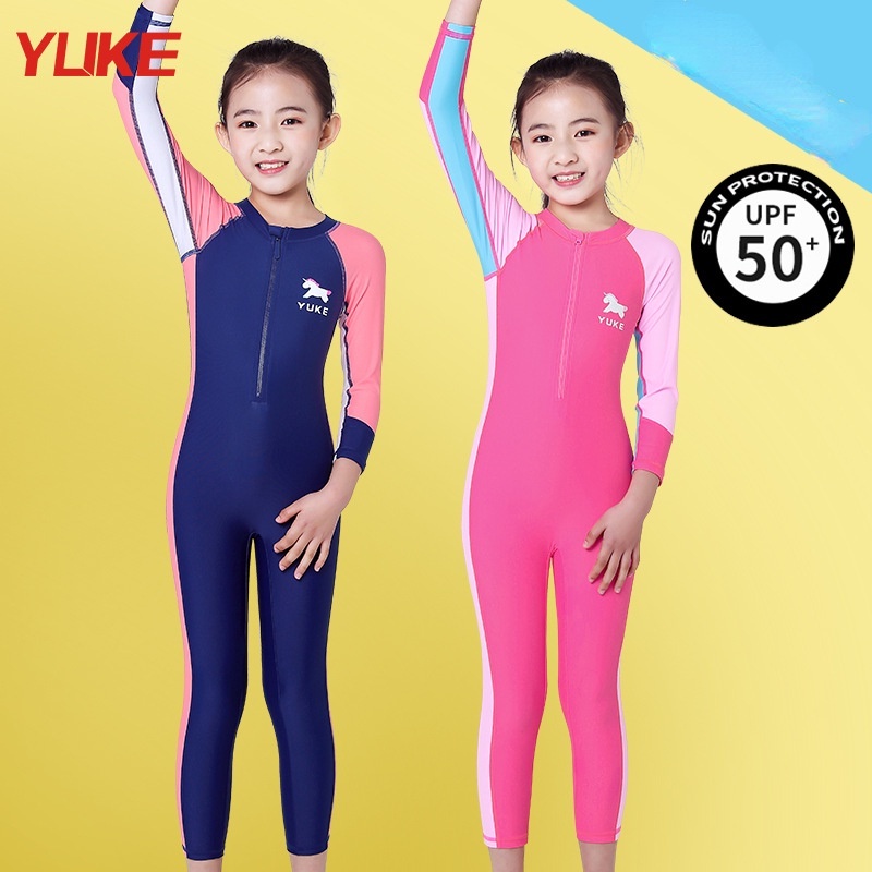 Bộ Đồ Bơi Một Mảnh Tay Dài Chống Nắng UPF50 + Cỡ Vừa Phong Cách Hàn Quốc Cho Bé Gái