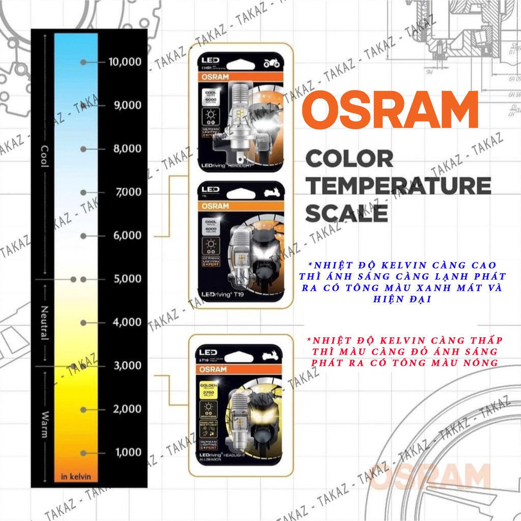 Bóng đèn LED OSRAM T19 Dream, Wave , Airblade xe thái tăng sáng màu trắng Cường độ màu 6000 Kelvin