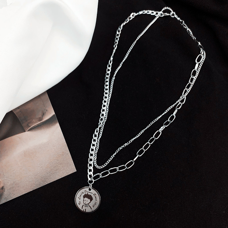 【Follow our shop-10K minus 5K】 Hip Hop Little Prince Pendant Double Titanium Steel Necklace