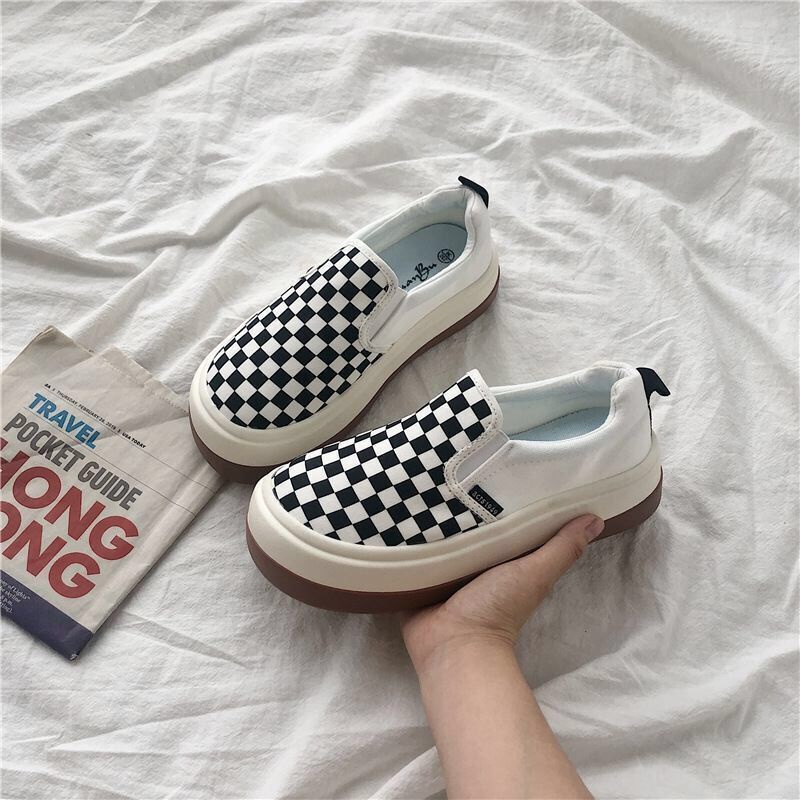 Giày Sneaker Đế Xuồng Họa Tiết Kẻ Sọc Thời Trang Cho Nữ