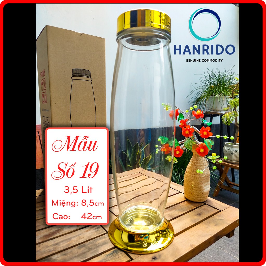Bình ngâm rượu thủy tinh Hàn Quốc 3,5L hình ELIP - HANRIDO. Phóng sâm - Sang trọng - Sức khỏe