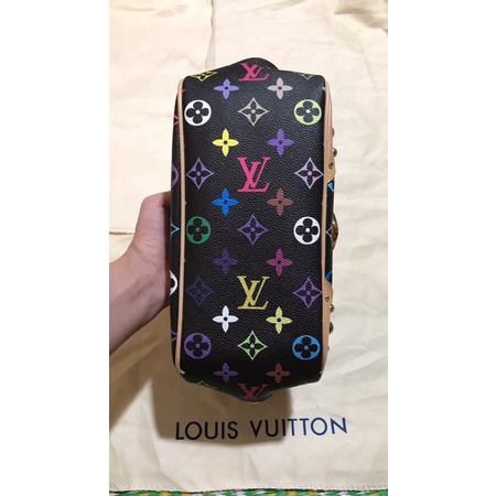 Túi xách Lv đen hoa 7 màu mập cổ hàng si da thật size 25