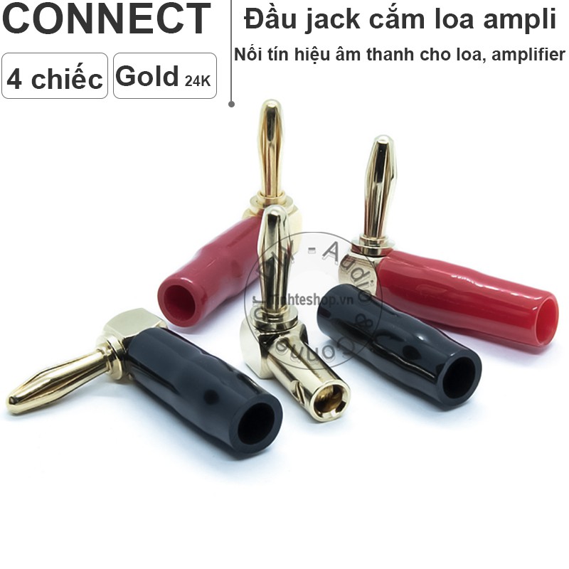 4 chiếc - Đầu bấm dây âm thanh bắp chuối bẻ góc gold 24K - Rắc bắp chuối cắm loa OD5mm