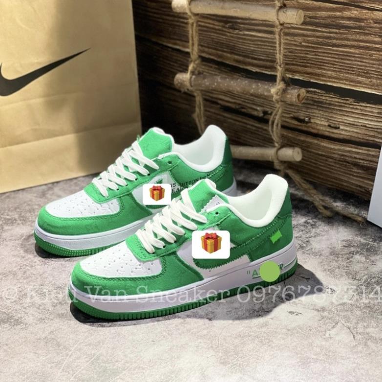 🔜 Giày Louiss_Vuittonm x Nike_AirForce 1 Low By White Green/Af1 LV Xanh Lá Af1 LV White Green