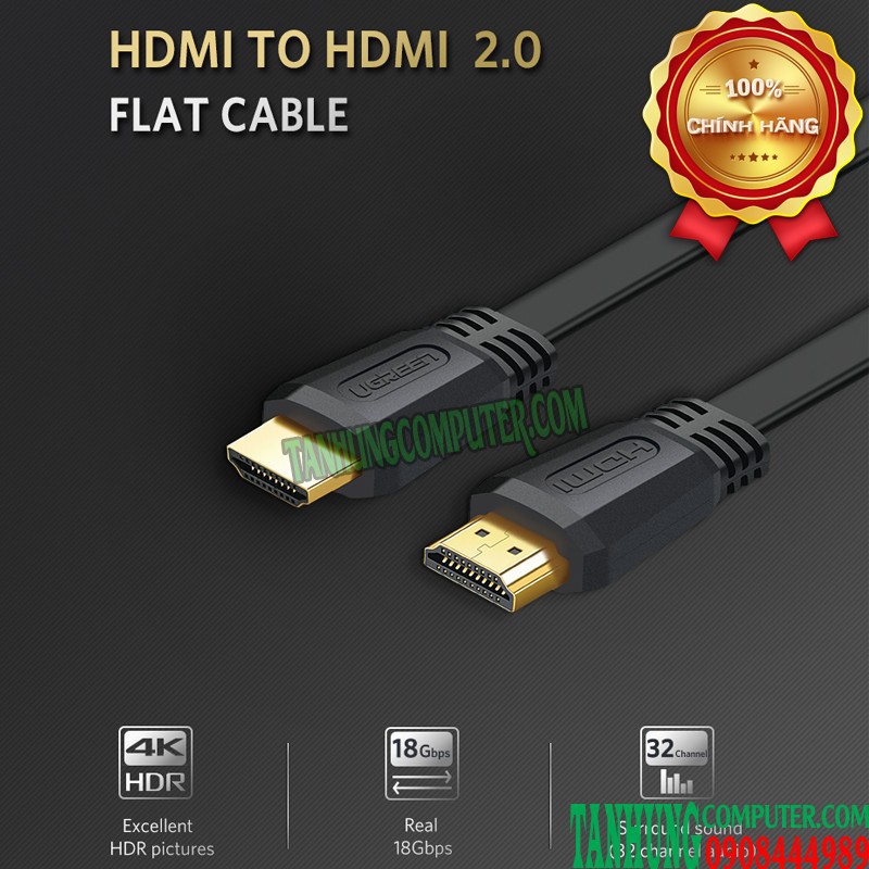 Cáp HDMI 2.0 Dây Dẹt Ugreen chính hãng 4k x 2k 3D 50819 70159 50820 50821 AD015