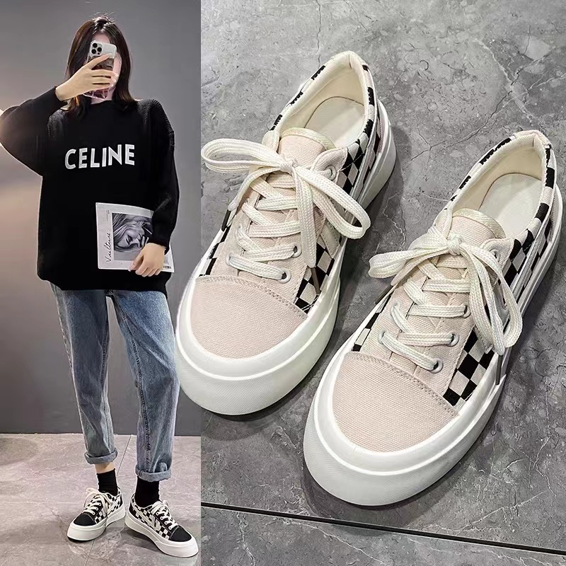 Giày thể thao nữ độn đế sọc kẻ caro thời trang mẫu mới năm nay