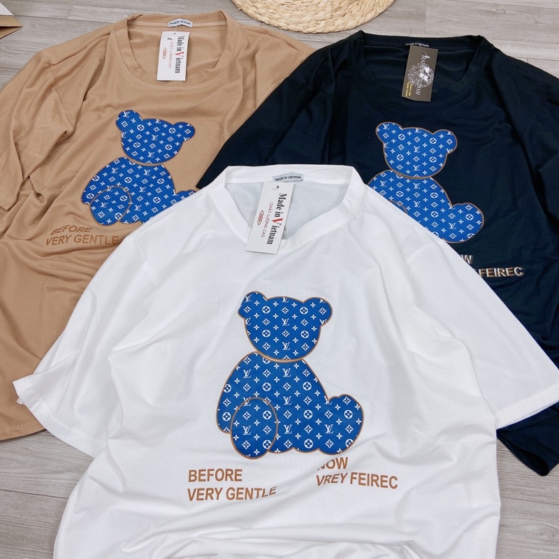 Áo phông gấu dáng rộng tay lỡ giấu quần áo thun cotton