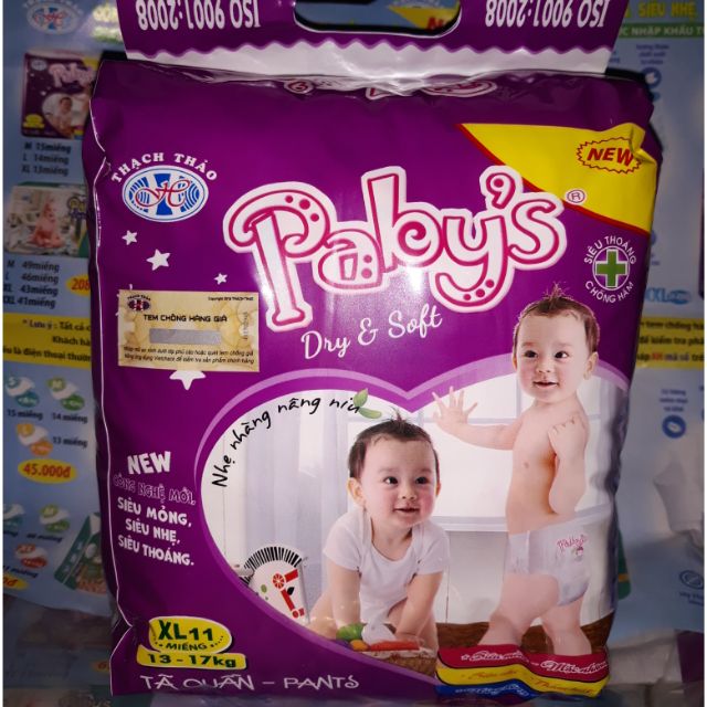 Giảm giá 9 gói Tã Quần thạch thảo paby's đủ Size:M13/L12/XL11+KM