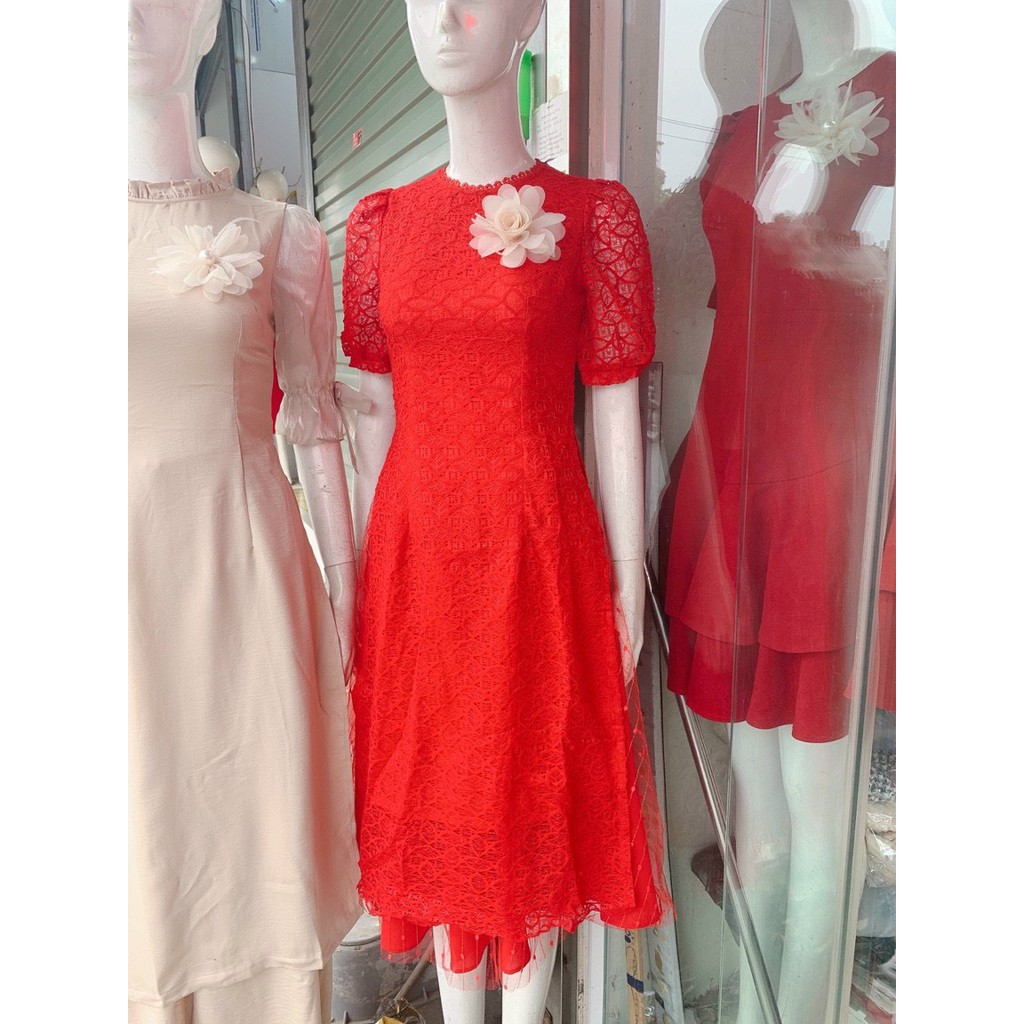 Áo Dài Cách Tân Ren Đỏ Hàng Thiết Kế Kèm Chân Váy | BigBuy360 - bigbuy360.vn
