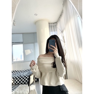 (SẴN) Áo len trễ vai dáng ngắn