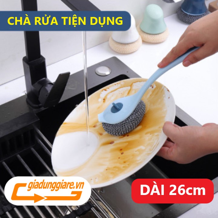 Cây cọ xoong nồi kèm búi lưới cán dài 27cm dụng cụ rửa chén bát chà kệ bếp bồn rửa nền gạch đa năng - giadunggiare.vn