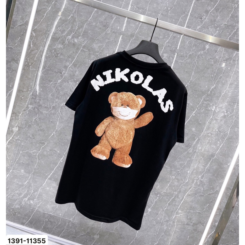 Áo Thun In Chữ NICOLAS Kèm Hình Cổ Tròn,Chất Thun Cotton Dày Dặn Form Rông Unisex Thoáng mát Thấm Hút Mồ Hôi