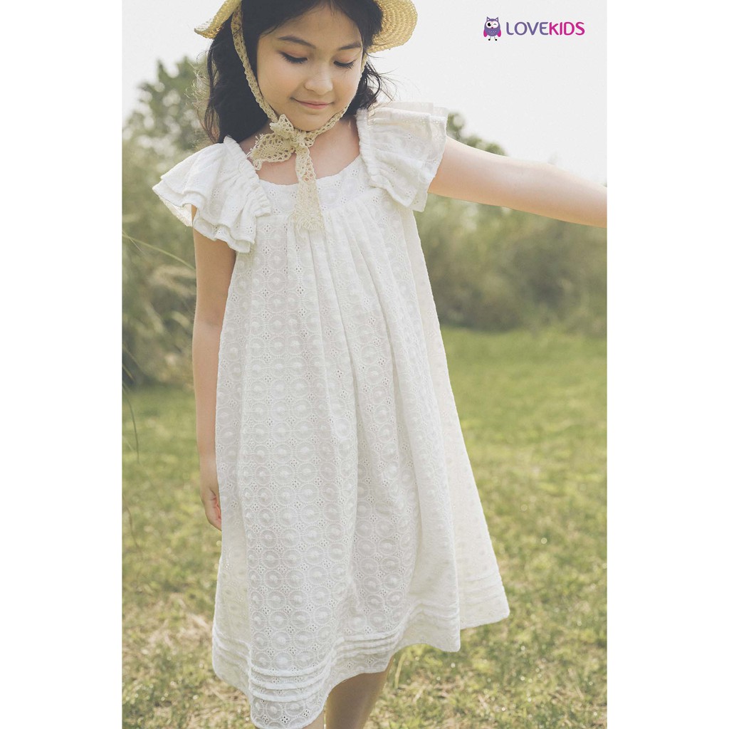 Váy thêu vai bèo xếp tầng bé gái LKG21DR01102 - Lovekids