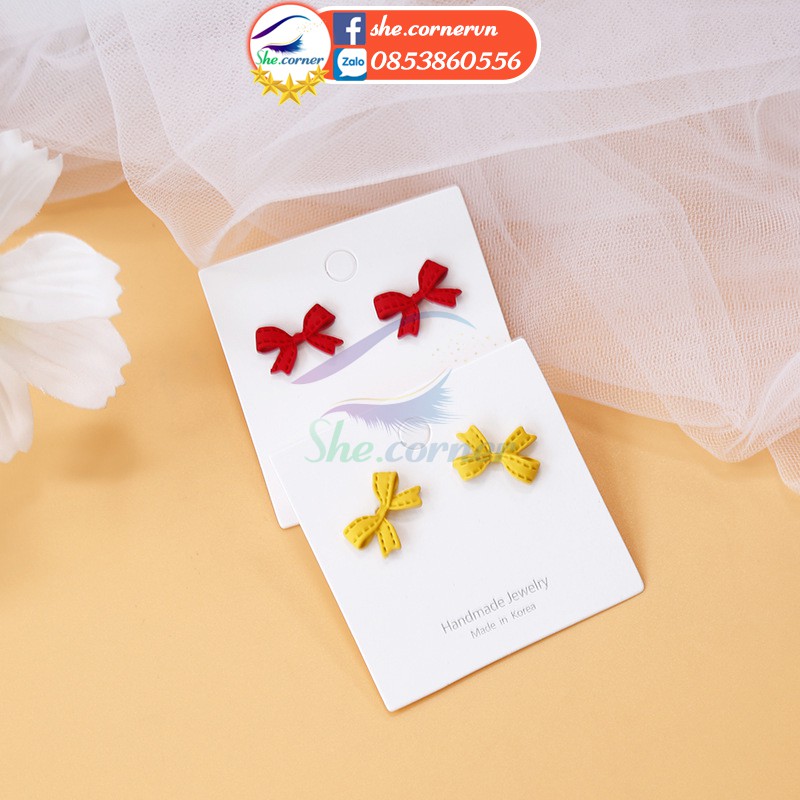 Hoa tai bông tai Hàn Quốc nơ nhỏ Q026 s925 nhiều màu dễ thương