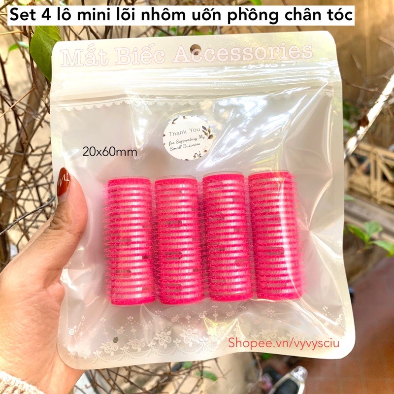 Set 4 lô mini lõi nhôm tự dính 20x60mm uốn phồng chân tóc phong cách Hàn quốc