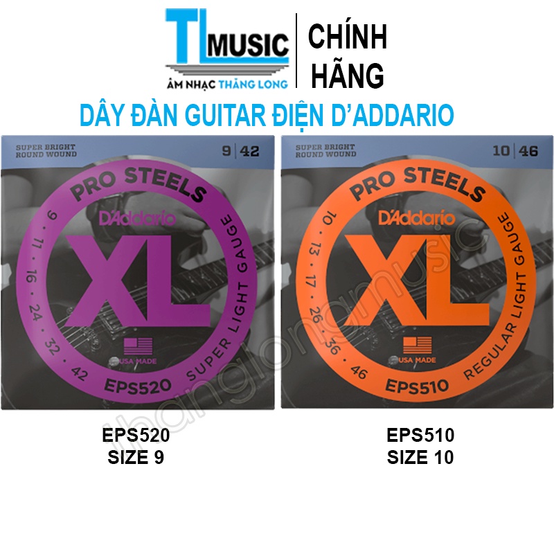 [Chính hãng] D'ADDARIO EPS520 9-42 & EPS510 10-46 - Dây đàn guitar điện cao cấp D'addario Super Bright Round Wound